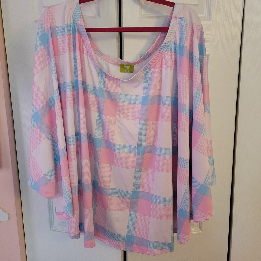 Women's Pastel Plaid Circle Skirt - Pink & Blue